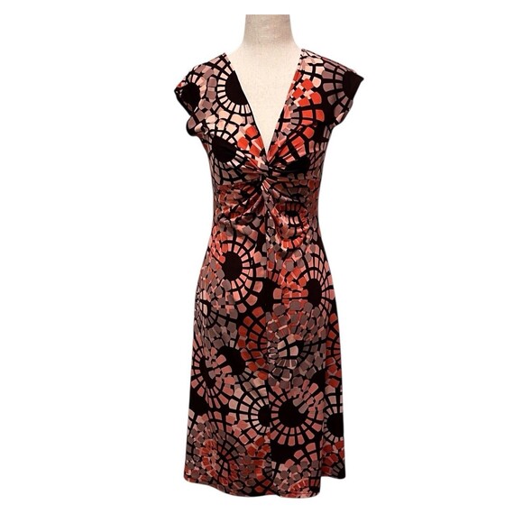 Lady Hathaway Dress Women Size 4 Pink Brown Twist Front Geometric Print Stretch - Picture 2 of 8